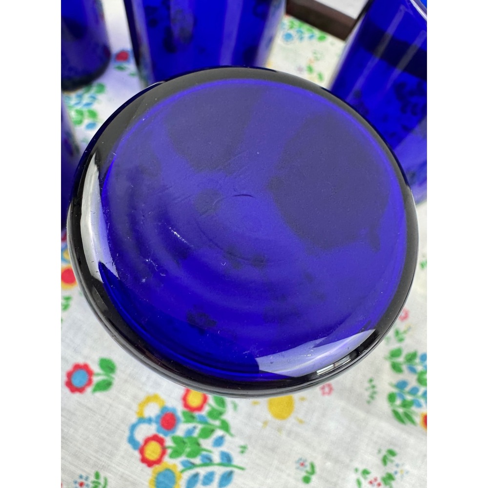 Vintage Cobalt Blue Glass Tumblers Set of 5 Mid Century Modern Juice Glasses - Picture 3 of 4